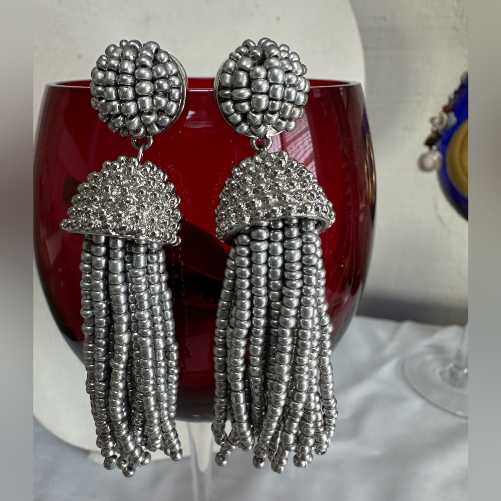 Gorgeous Baublebar silvertone full bead tassel earrings